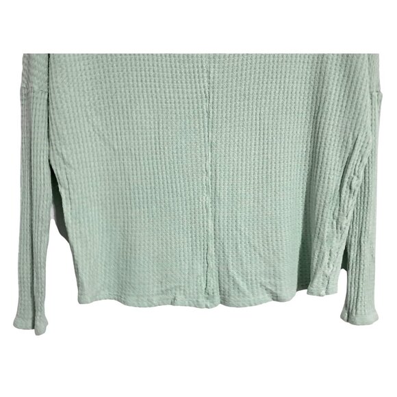 Y2K Top Womens XS Mint Green Waffle Knit Long Sleeve Shirt With Floral Lace Back - Picture 7 of 8